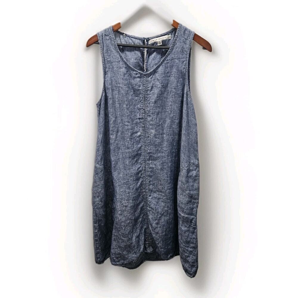Max Studio Dress Denim Blue 100% Linen Size Large Tank Dress Vintage Y2K Summer
